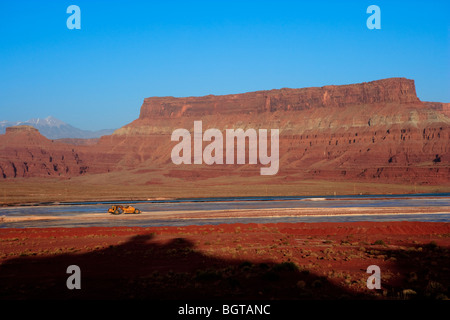 View over Cane Creek potash mine water evaporation blue ponds near Moab, Utah, USA Stock Photo