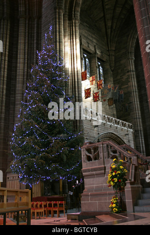 Christmas Tree Outside The War Memorial Chapel In Liverpool's Anglican Cathedral, Merseyside, UK Stock Photo