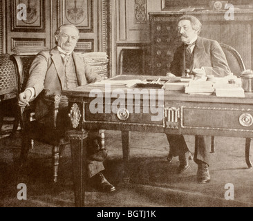 David Lloyd George, British Secretary of State for War meets French Prime Minister Aristide Briand in Paris, 1916. Stock Photo