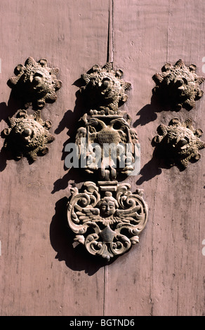 Ornate door knocker on church door. Sucre, Bolivia. Stock Photo