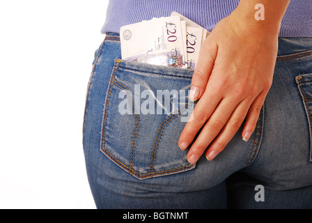 Sterling cash in back pocket Stock Photo