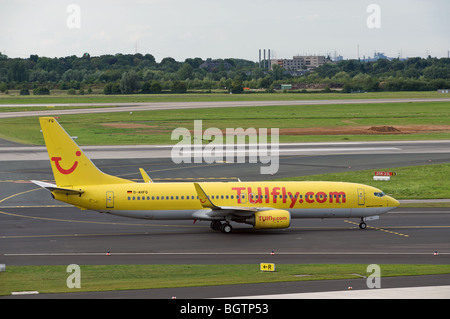 TUIfly Boeing 737 passenger aircraft, Dusseldorf International airport, Germany. Stock Photo