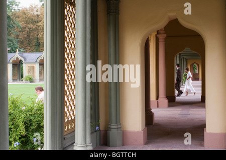 A corridor near the mosque in the gardens of the 17th century Schloss (castle) Schwetzingen in Germany Stock Photo