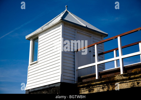 A wooden building overlooking the entrance to Portsmouth Harbour, England. Stock Photo