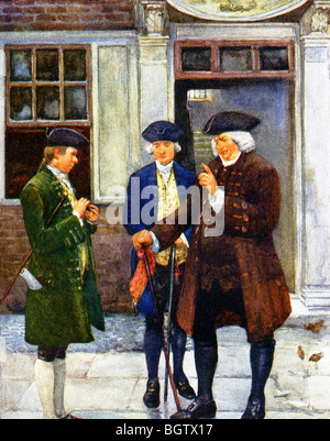 n 1764, Samuel Johnson formed his well-known 'Club.' Here he meets with fellow poet Oliver Goldsmith. Stock Photo