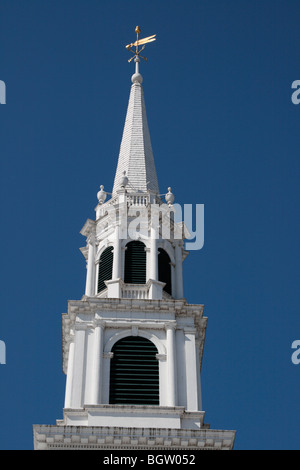 Old Lyme Connecticut USA Spire of the First Congregational Church built 1817 architect Samuel Belcher. Typical New England Stock Photo