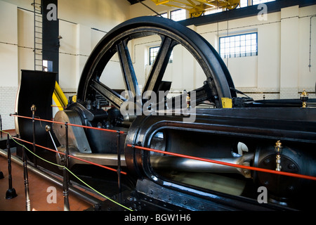 Steam winding engine with large flywheel and piston, at Louisa coal mine museum. Zabrze, Silesia. Poland. Stock Photo