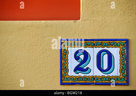 Close-up of street number 20 in Corralejo, Fuerteventura, Canary Islands, Spain, Europe Stock Photo
