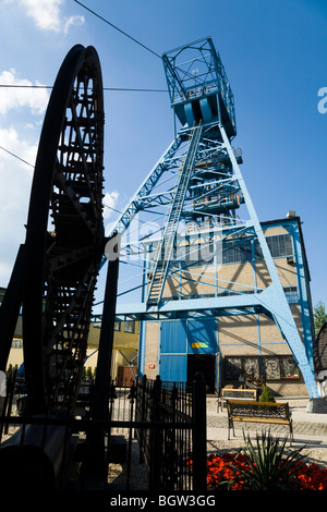 Mine head headgear / lift cage winding gear tower at the Guido coal mine museum. Zabrze, Silesia. Poland. Stock Photo