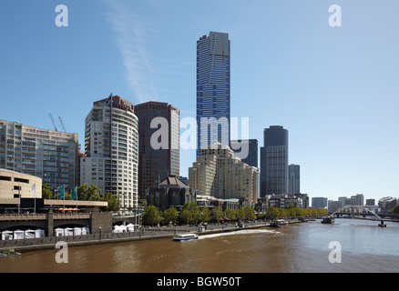 The Southbank Promenade and Eureka Tower, Melbourne, Victoria, Australia Stock Photo