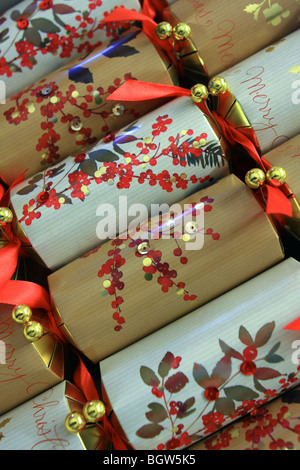 rows of christmas crackers Stock Photo