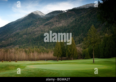 Bridal Falls Golf Club sits at the base of Cheam Mountain and within earshot of Bridal Falls in the Fraser Valley, B.C., Canada. Stock Photo