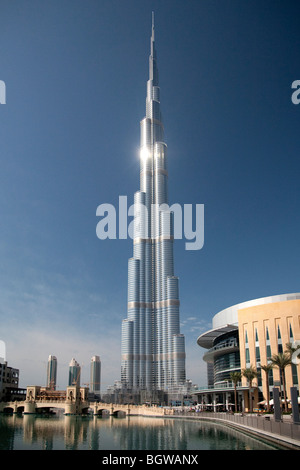 Sun reflected in the skin of the Burj Khalifa Stock Photo