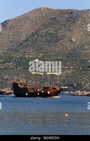 Replica Galleon Tirena tourist excursion at  Donje Celo harbour, Kolocep, South Dalmatia Croatia one of the Elaphite islands Stock Photo