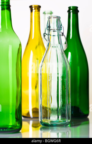 Empty glass bottles in the backlight Stock Photo