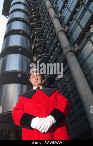 Lloyds of London Doorman wearing Red coat Stock Photo