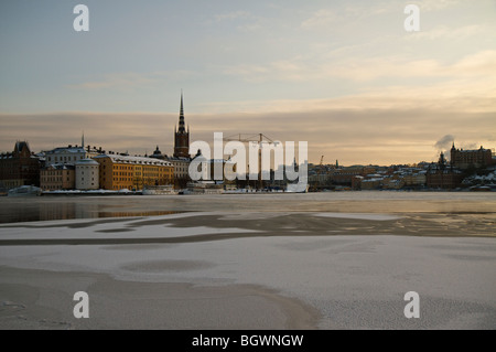 View over to Gamla Stan with Riddarholmskyrkan in the background Stock Photo