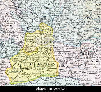 Old map of Greater London from original geography textbook, 1884 Stock ...