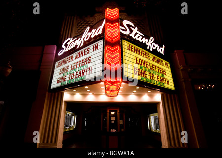 The marquee sign with flashing lights of the Stanford Theatre, established in 1925, on University Avenue in Palo Alto, CA USA Stock Photo