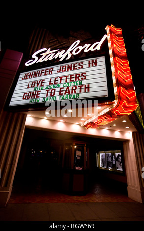 The marquee sign with flashing lights of the Stanford Theatre, established in 1925, on University Avenue in Palo Alto, CA USA Stock Photo