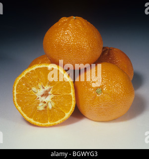 Whole sectioned citrus hybrid fruit tangor vartiety Kiyomi Stock Photo ...