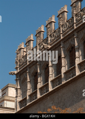 Merlon and gargoyles. La Lonja de la Seda (Silk Exchange building). Late Gothic style. Valencia. Spain Stock Photo
