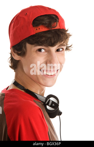 Portrait of young handsome man laughing isolated on white background Stock Photo