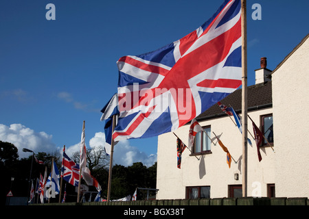 Flag waving at a private house in Bushmills, Antrim, Northern Ireland Stock Photo