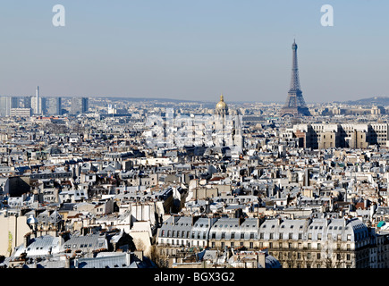 PARIS, France - Aerial view of Paris skyline from the roof of Notre Dame de Paris. Stock Photo