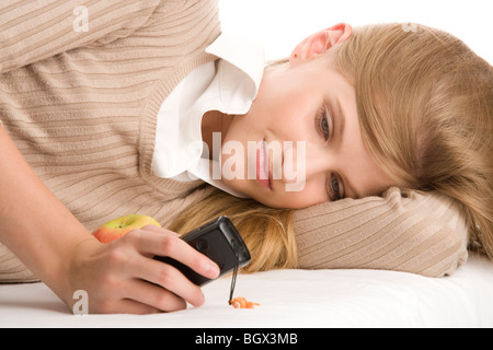 Portrait of beauty teenage girl using mobile phone Stock Photo