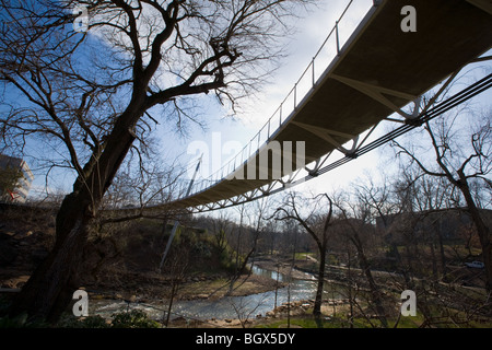 Liberty Bridge at Reedy Falls Park, downtown Greenville, South Carolina Stock Photo