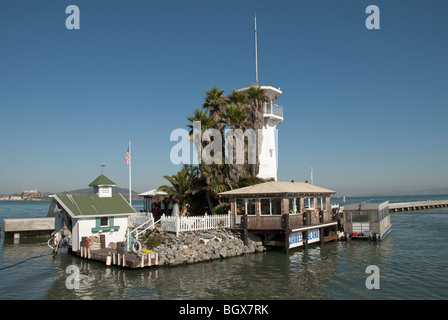 California San Francisco Fisherman's Wharf Pier 39 Forbes Island man-made floating island restaurant Stock Photo