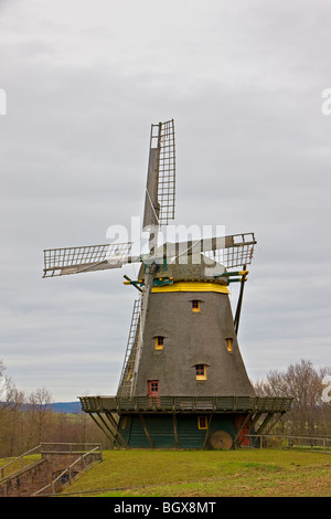 Windmill (Windmuehle aus Borsfleth) on display at Hessenpark (Open Air Museum), Neu-Anspach, Hessen, Germany, Europe. Stock Photo