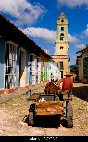 Horse drawn carriage on cobblestone streets of Trinidad Cuba Stock Photo