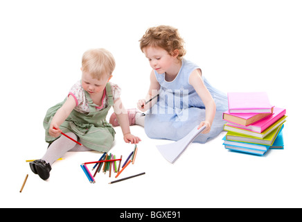 Little Girls Drawing Stock Photo