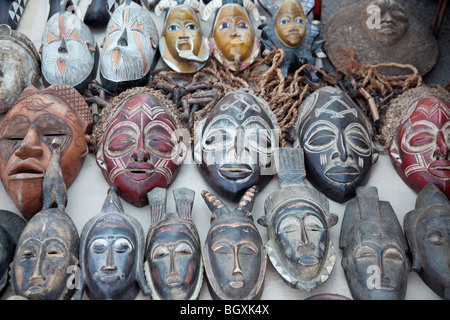 Masks at the artisan market in Maputo, Mozambique, East Africa Stock Photo