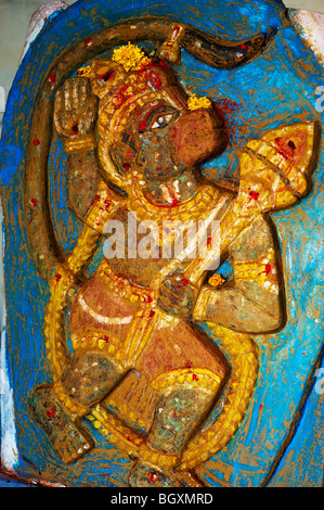 Hindu god hanuman statue carving in a rural indian village. Andhra Pradesh, India Stock Photo