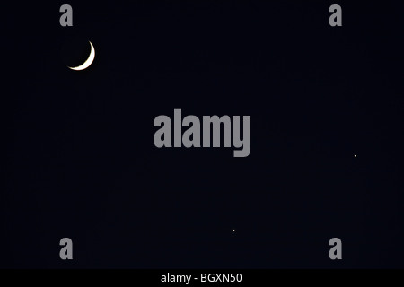Crescent moon with planets, Venus and Mars Stock Photo