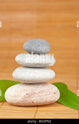 Stack of balanced stones with shallow depth of field Stock Photo