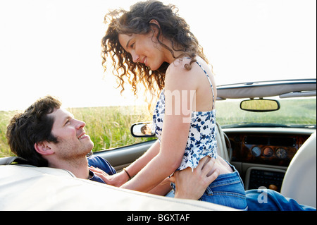 Couple in a convertible Stock Photo