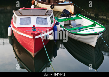 Boats moored in Carnlough harbour on the east County Antrim coast, Northern Ireland Stock Photo