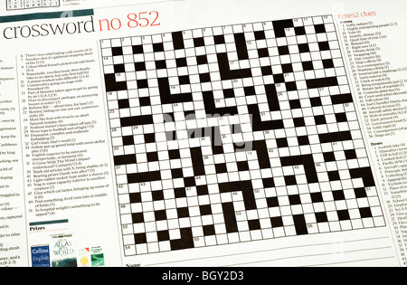 Blank newspaper crossword with clues Stock Photo