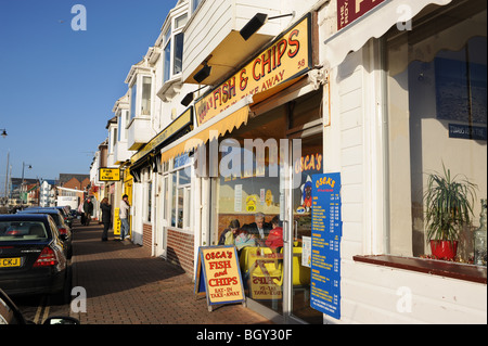 Osca's Fish and Chip cafes alongside Littlehampton Harbour West Sussex UK Stock Photo
