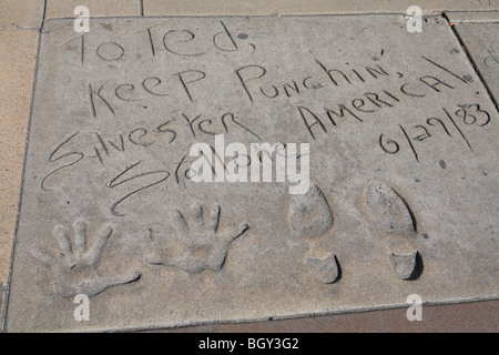 Sylvester Stallone, Hand and Foot Prints, Chinese Mann movie Theatre, Hollywood Boulevard, Los Angeles, California Stock Photo