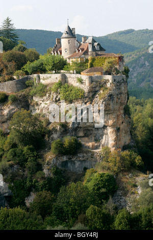 Chateau on cliff over valley Dordogne Aquitaine France travel tourist destination hilltown Stock Photo