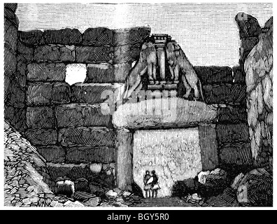 Lion gate and wall Mycenae, Greece Stock Photo