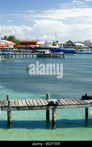 East Harbour seen from Utila Town, on the Island of Utila, Bay Islands, Honduras Stock Photo