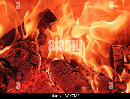 fire in clay oven Stock Photo