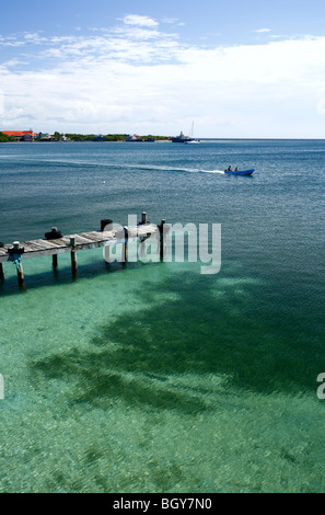 East Harbour seen from Utila Town, on the Island of Utila, Bay Islands, Honduras Stock Photo