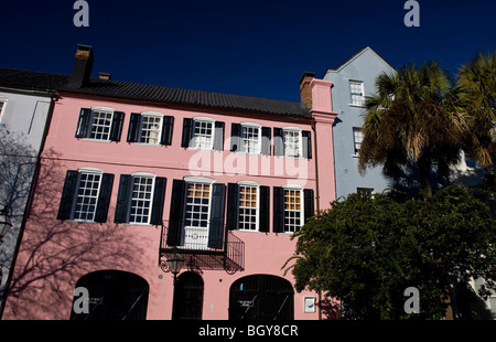 Pink house on Rainbow Row, East Bay Street, Charleston, South Carolina, United States of America. Stock Photo